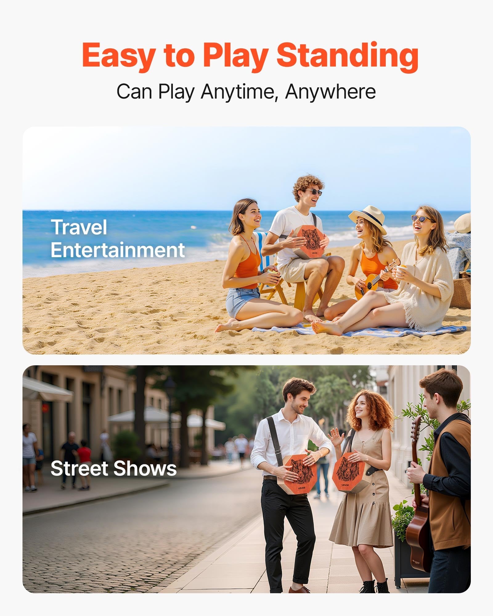 Unique Cajon Box Drum, with Internal  Guitar Strings, Portable Wooden Percussion Box, Birch Wood Drum Musical Instrument with Adjustable Strap, for Beginners & Professionals, 295 x 295 x 100 mm