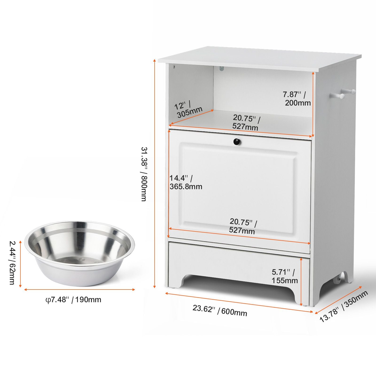Pet Feeding Station w/ 2 Elevated Dog Bowls Dog Food & Toy Storage Cabinet