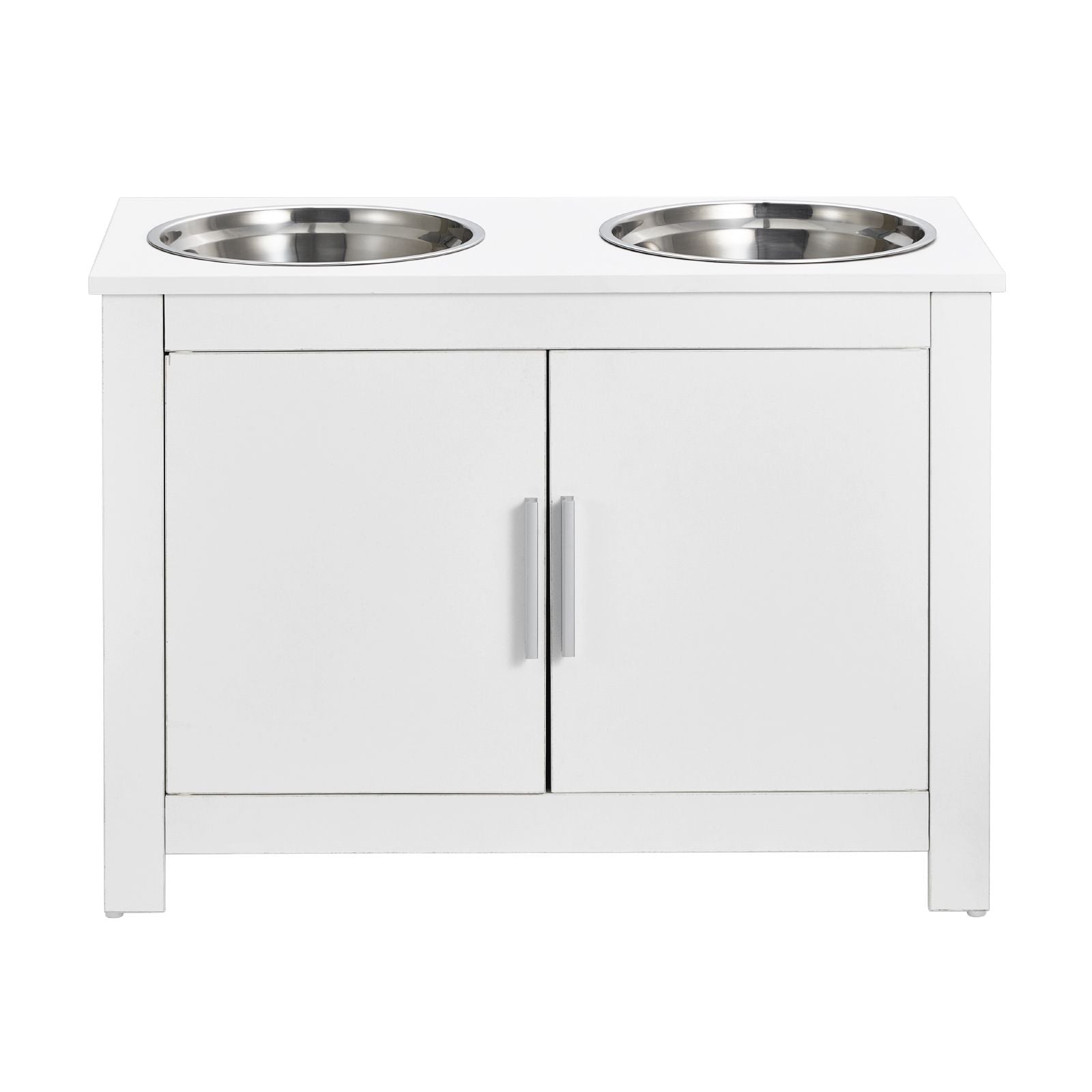Pet Feeding Station with 2 Elevated Dog Bowls Food and Toy Storage Cabinet Set