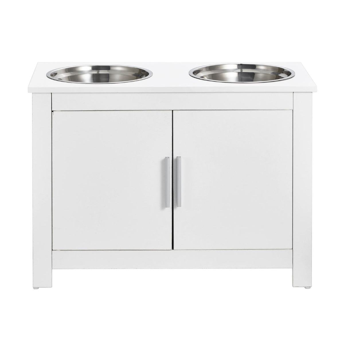 Pet Feeding Station with 2 Elevated Dog Bowls Food and Toy Storage Cabinet Set