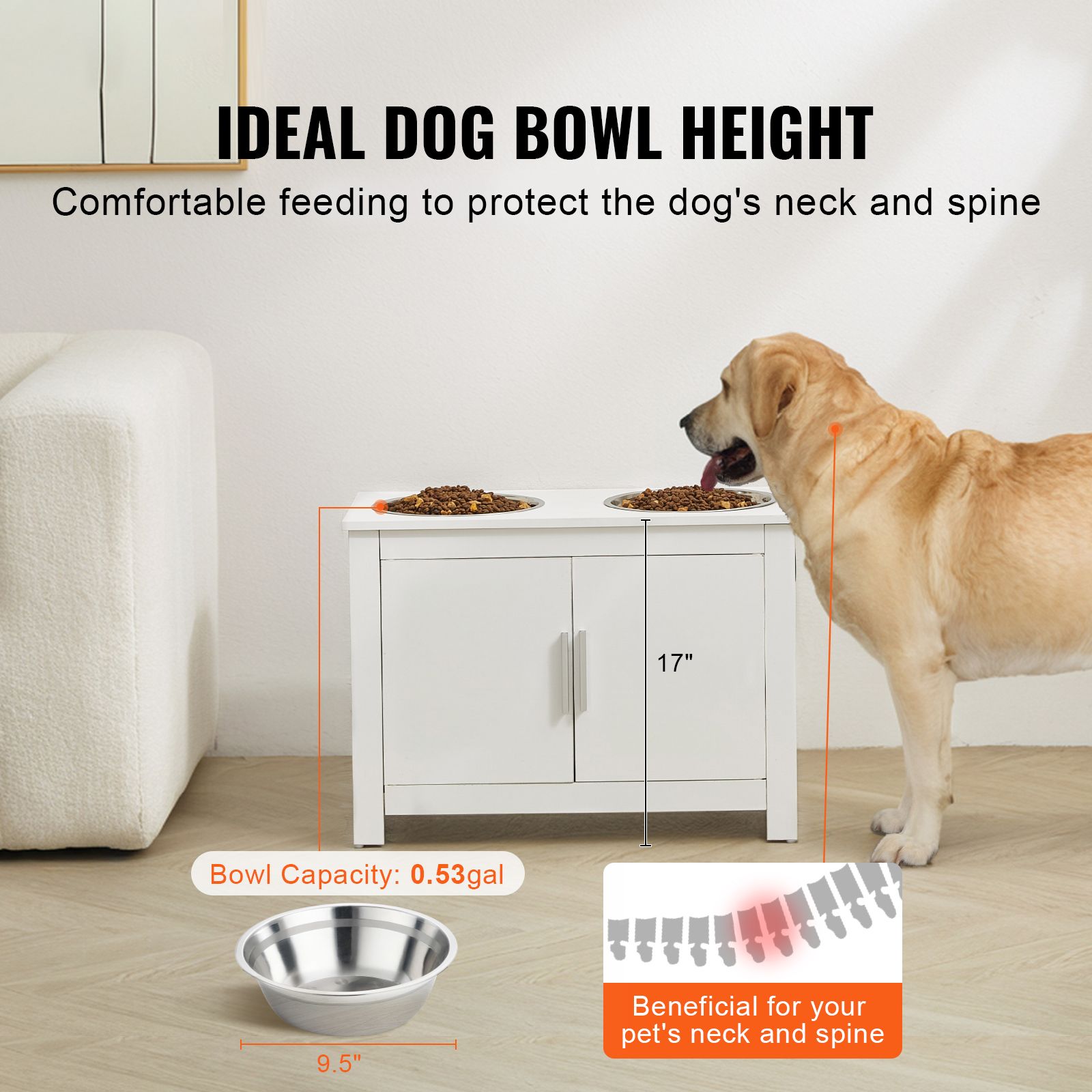 Pet Feeding Station with 2 Elevated Dog Bowls Food and Toy Storage Cabinet Set