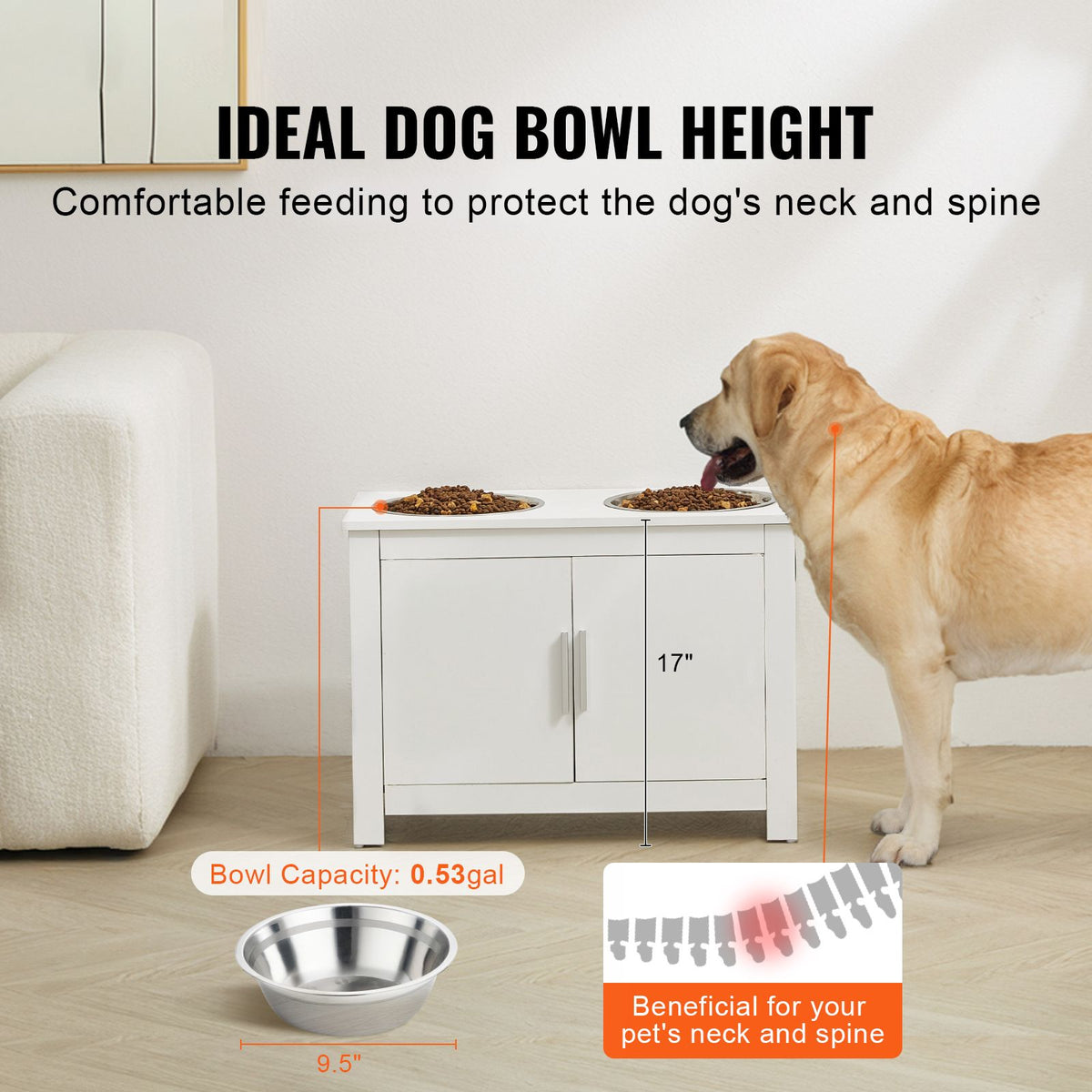 Pet Feeding Station with 2 Elevated Dog Bowls Food and Toy Storage Cabinet Set