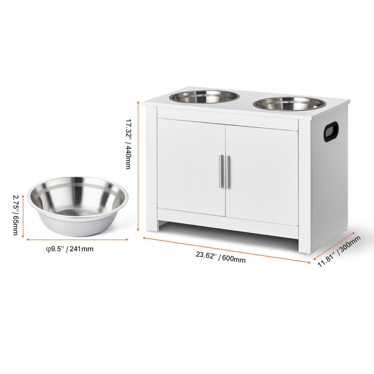 Pet Feeding Station with 2 Elevated Dog Bowls Food and Toy Storage Cabinet Set