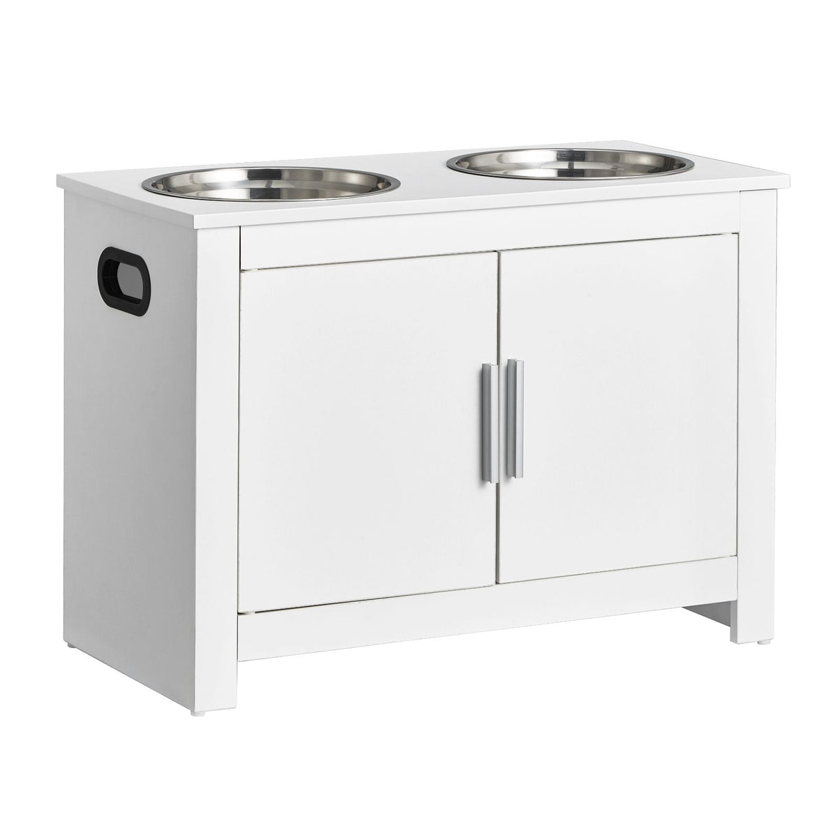Pet Feeding Station with 2 Elevated Dog Bowls Food and Toy Storage Cabinet Set