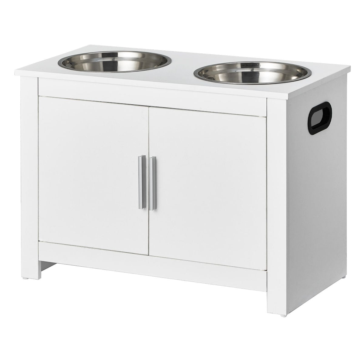 Pet Feeding Station with 2 Elevated Dog Bowls Food and Toy Storage Cabinet Set
