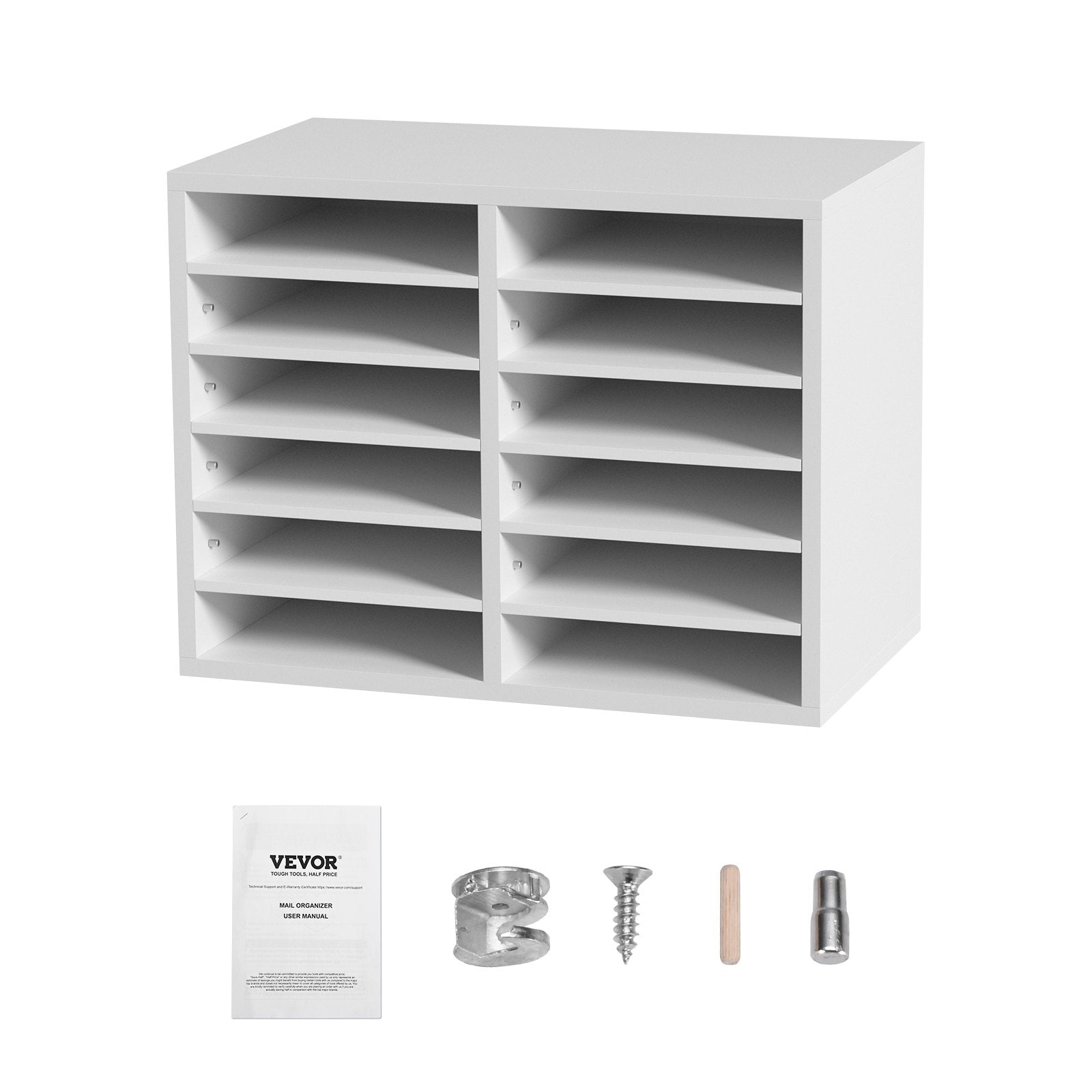 Wood Literature Organizer Adjustable File Sorter 12 Compartments White