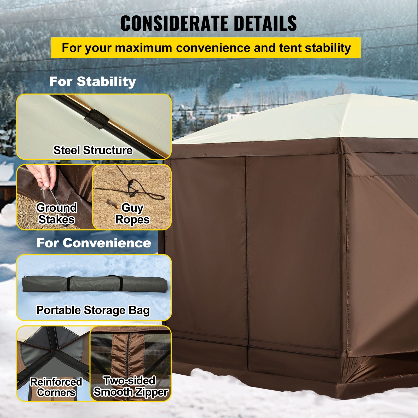 Pop-up Camping Gazebo Camping Canopy Shelter 6 Sided 10' x 10' Sun Shade