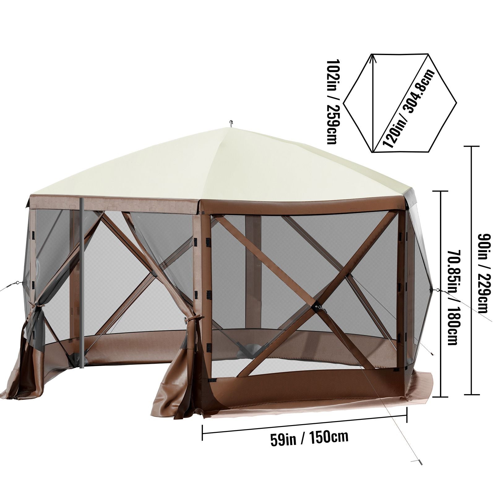 Pop-up Camping Gazebo Camping Canopy Shelter 6 Sided 10' x 10' Sun Shade
