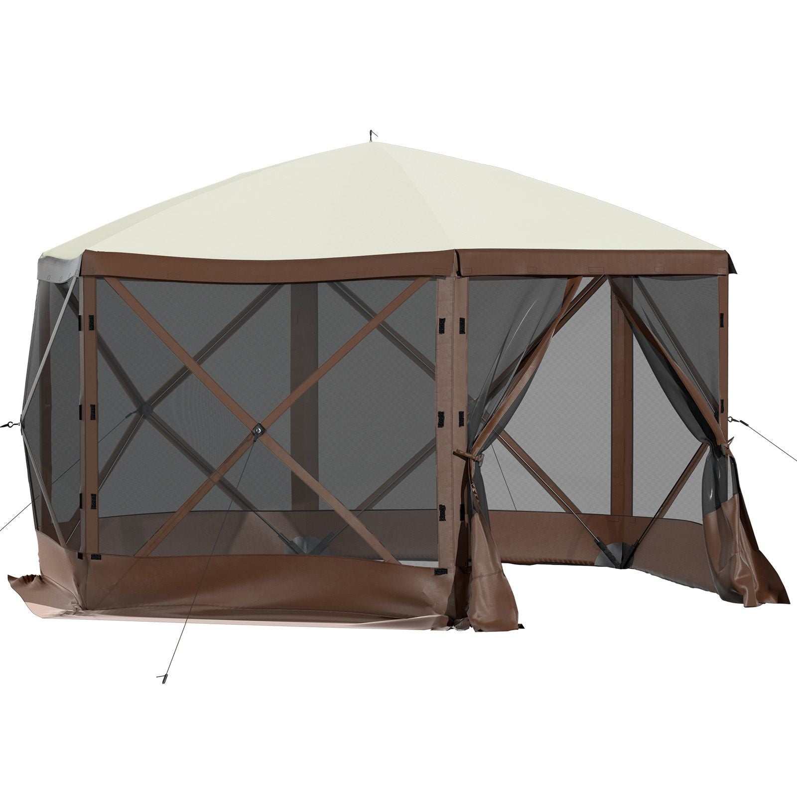 Pop-up Camping Gazebo Camping Canopy Shelter 6 Sided 10' x 10' Sun Shade