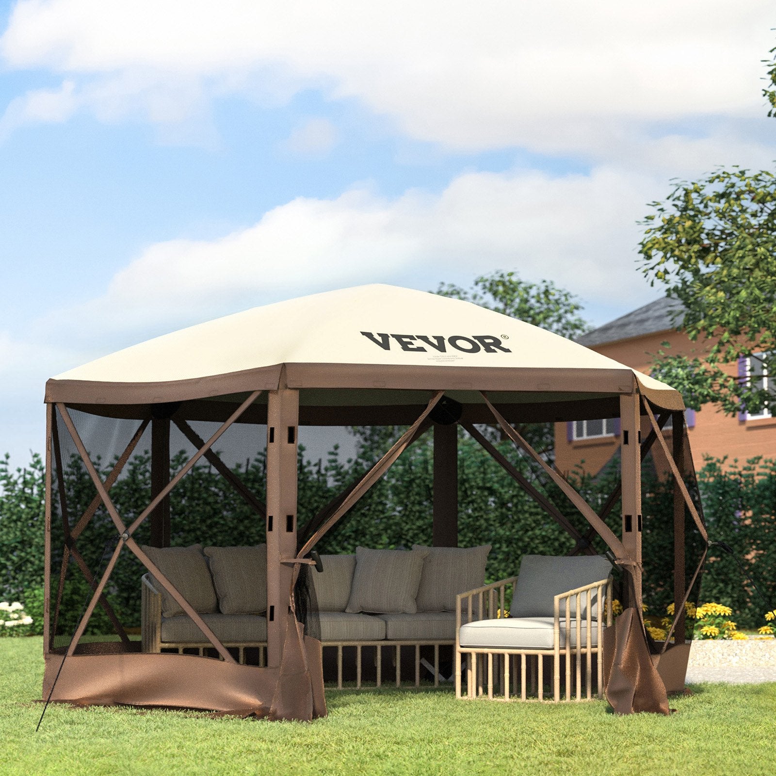 Pop-up Camping Gazebo Camping Canopy Shelter 6 Sided 10' x 10' Sun Shade