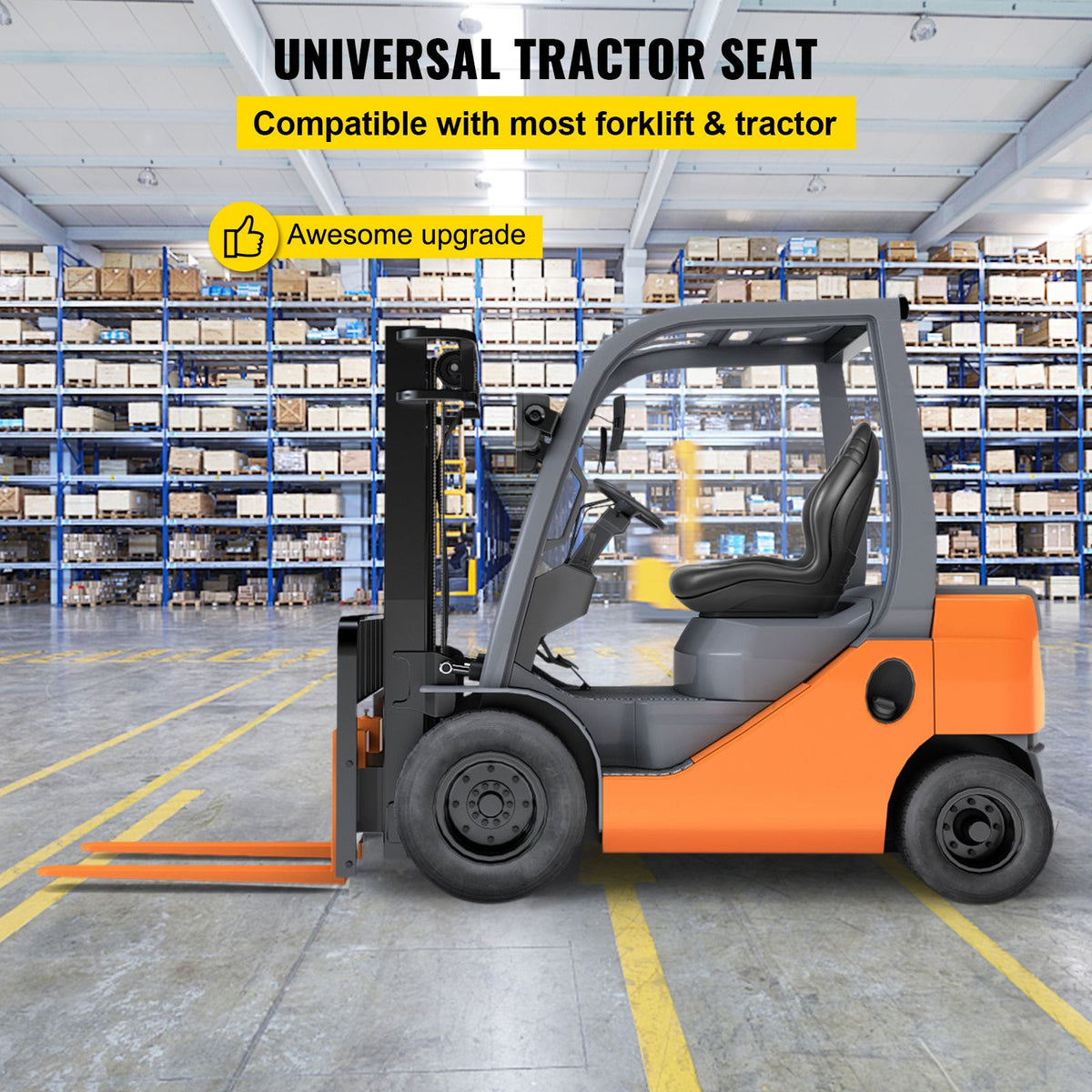 Universal Tractor Seat Replacement High Back Mower Forklift Seat Black Vinyl