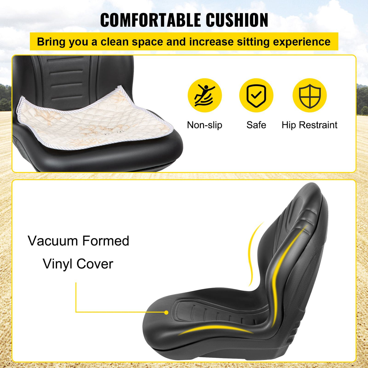Universal Tractor Seat Replacement High Back Mower Forklift Seat Black Vinyl