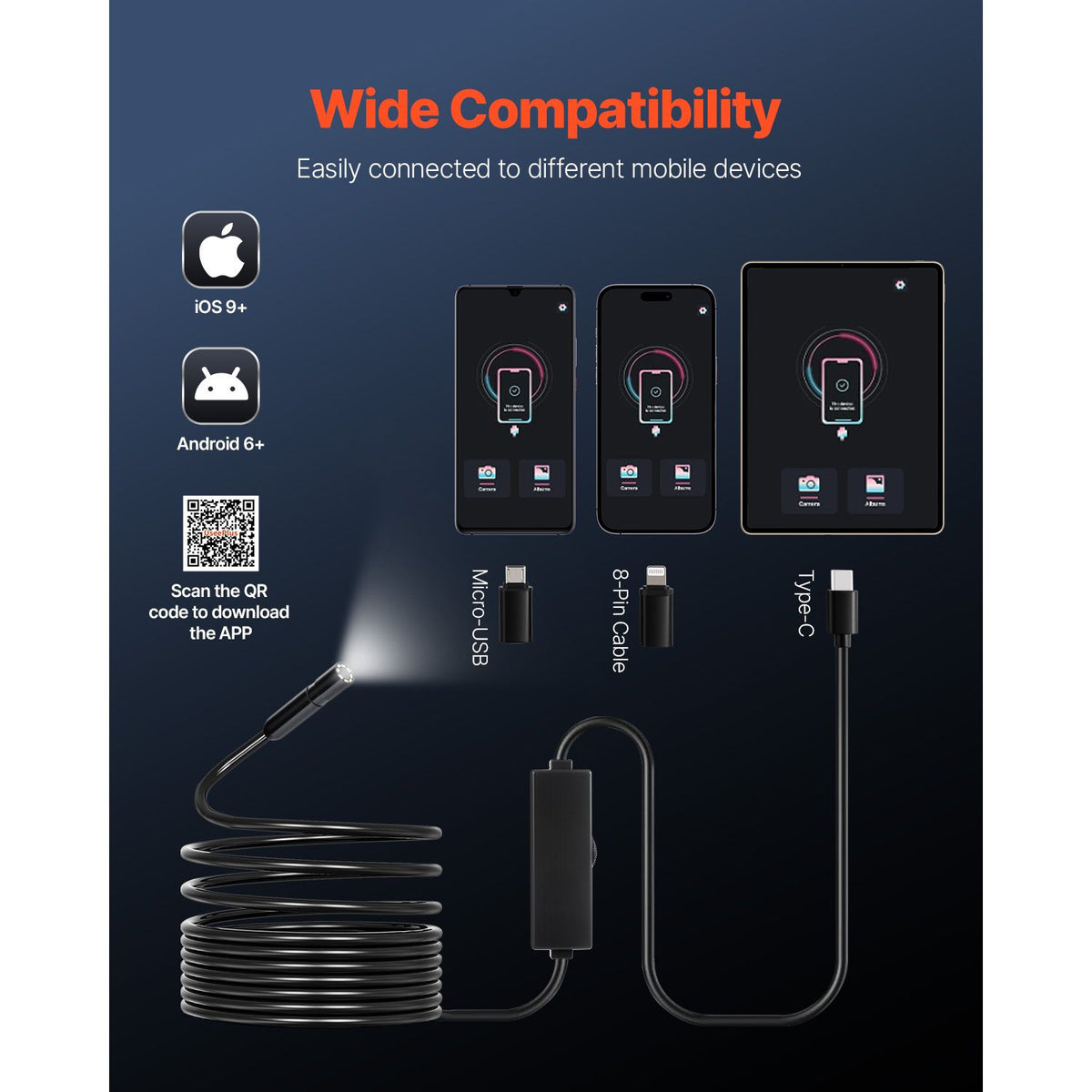 1920P HD Endoscope Camera 5m Borescope with LED Light IP67 Waterproof