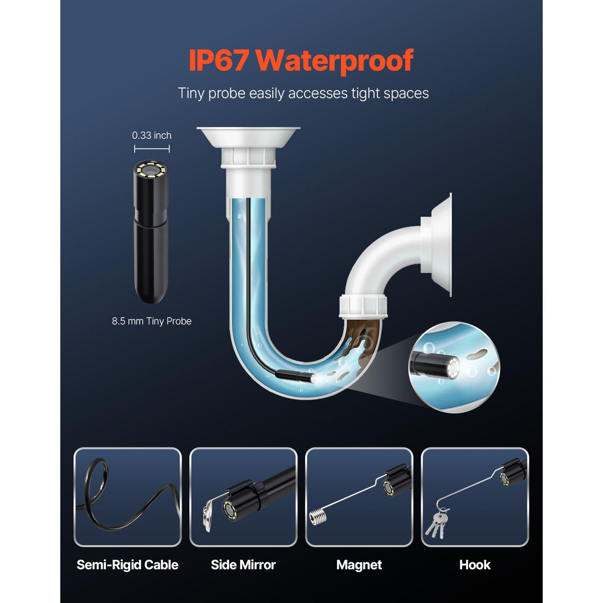 1920P HD Endoscope Camera 5m Borescope with LED Light IP67 Waterproof