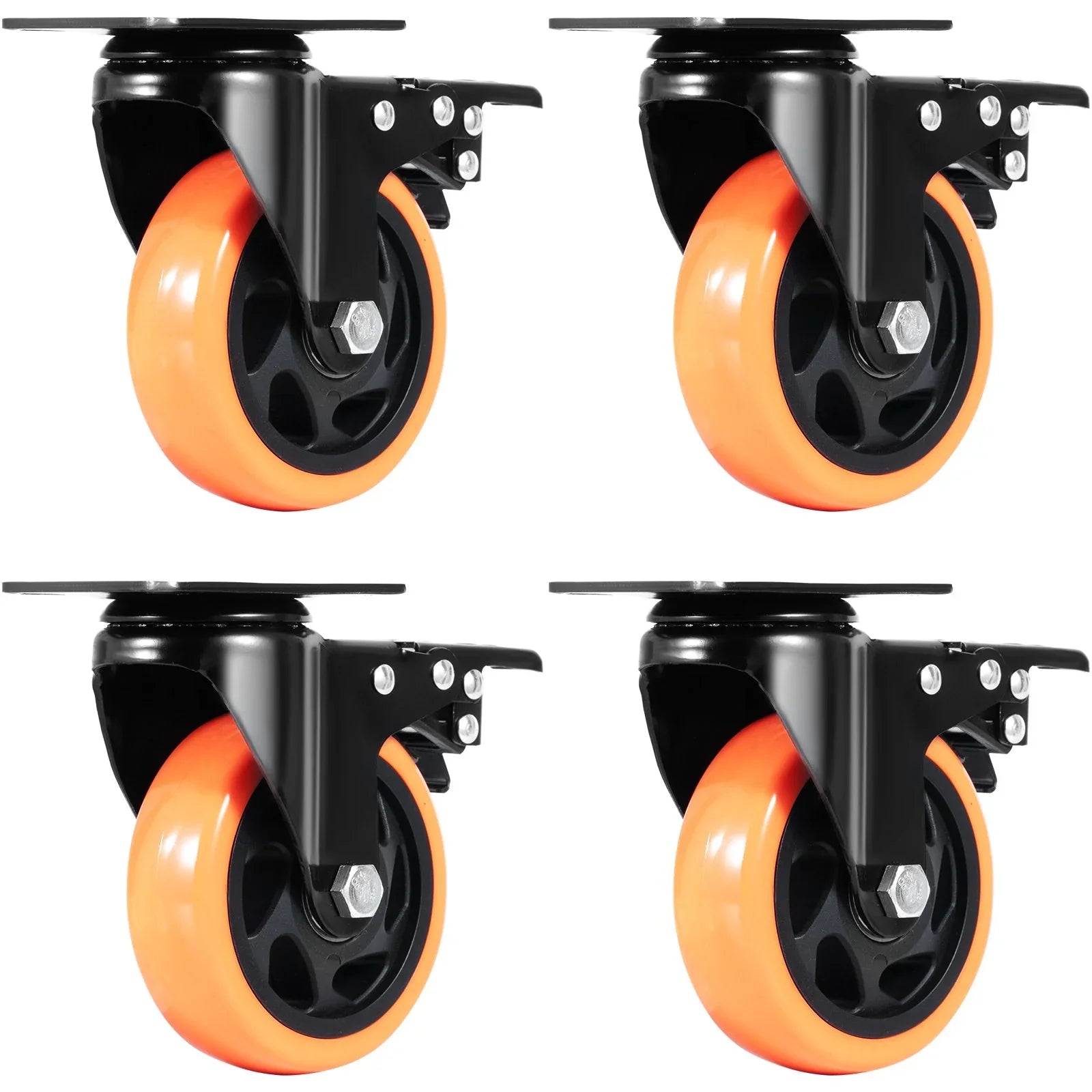 Caster Wheels, 101.6 mm Swivel Plate Casters, Set of 4, with Security A/B Locking No Noise PVC Wheels, Heavy Duty 159 kg Load Capacity Per Caster, Non-Marking Wheels for Cart Furniture Workbench
