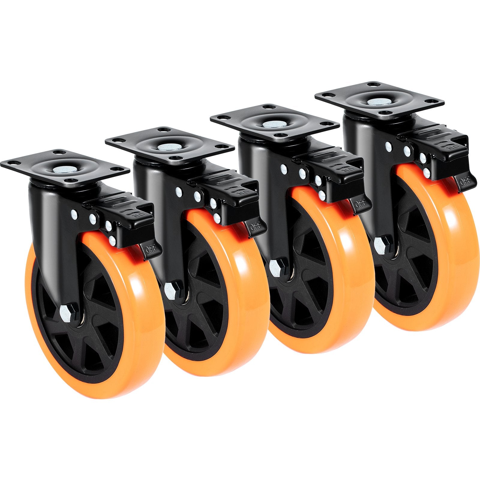 Caster Wheels, 152.4 mm Swivel Plate Casters, Set of 4, with Security A/B Locking No Noise PVC Wheels, Heavy Duty 318 kg Load Capacity Per Caster, Non-Marking Wheels for Cart Furniture Workbench