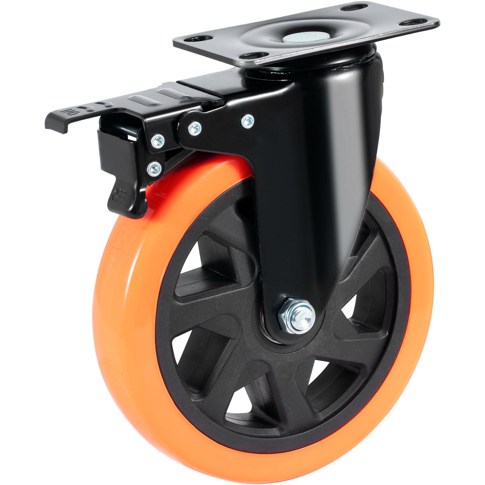 Caster Wheels, 152.4 mm Swivel Plate Casters, Set of 4, with Security A/B Locking No Noise PVC Wheels, Heavy Duty 318 kg Load Capacity Per Caster, Non-Marking Wheels for Cart Furniture Workbench