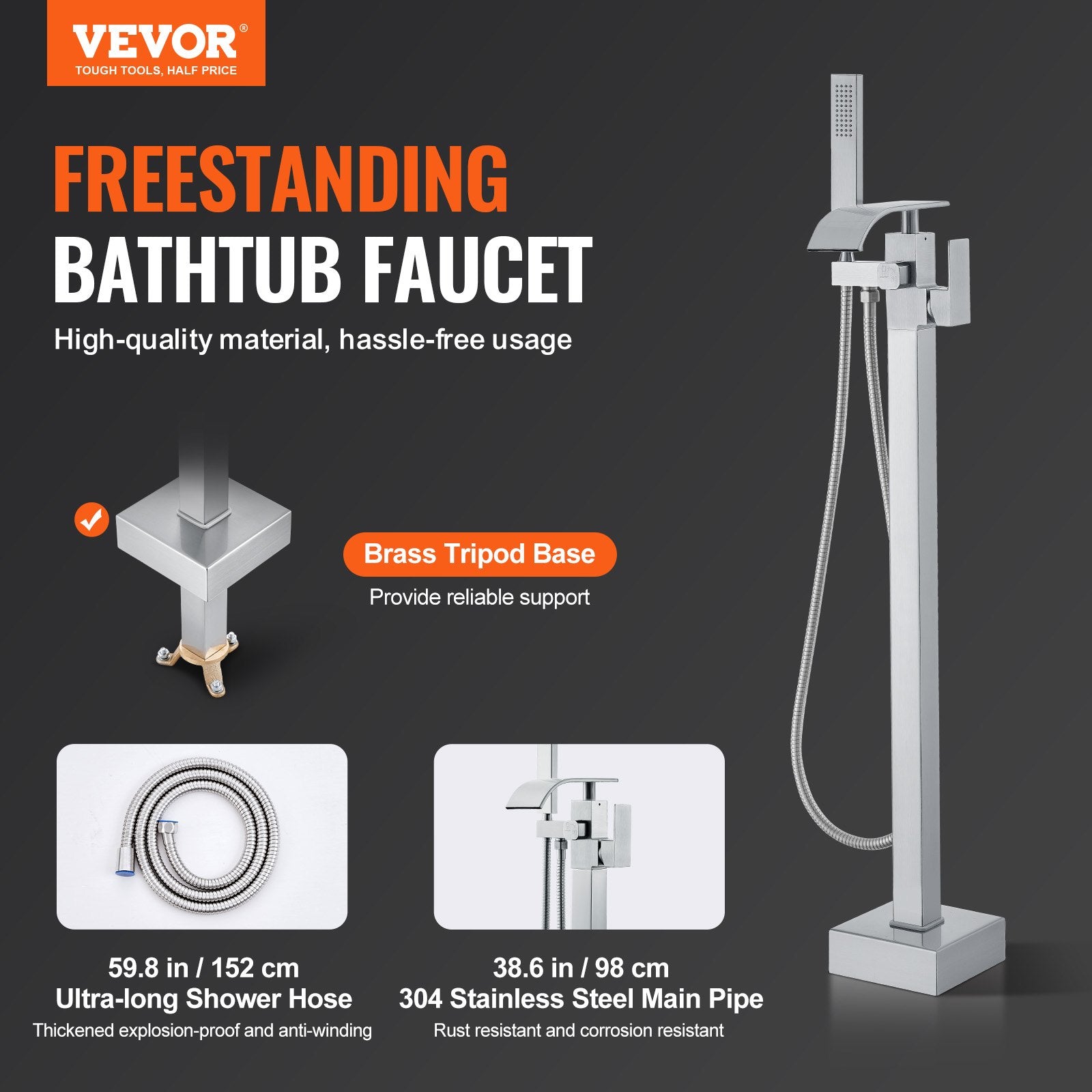 Freestanding Bathtub Faucet, Floor Mount, Freestanding Tub Filler, Shower Mixer Taps, Two Water Modes, Swivel Spout, for Bathing & Showering Pet Bathing Cleaning Drains Toilet Flushing