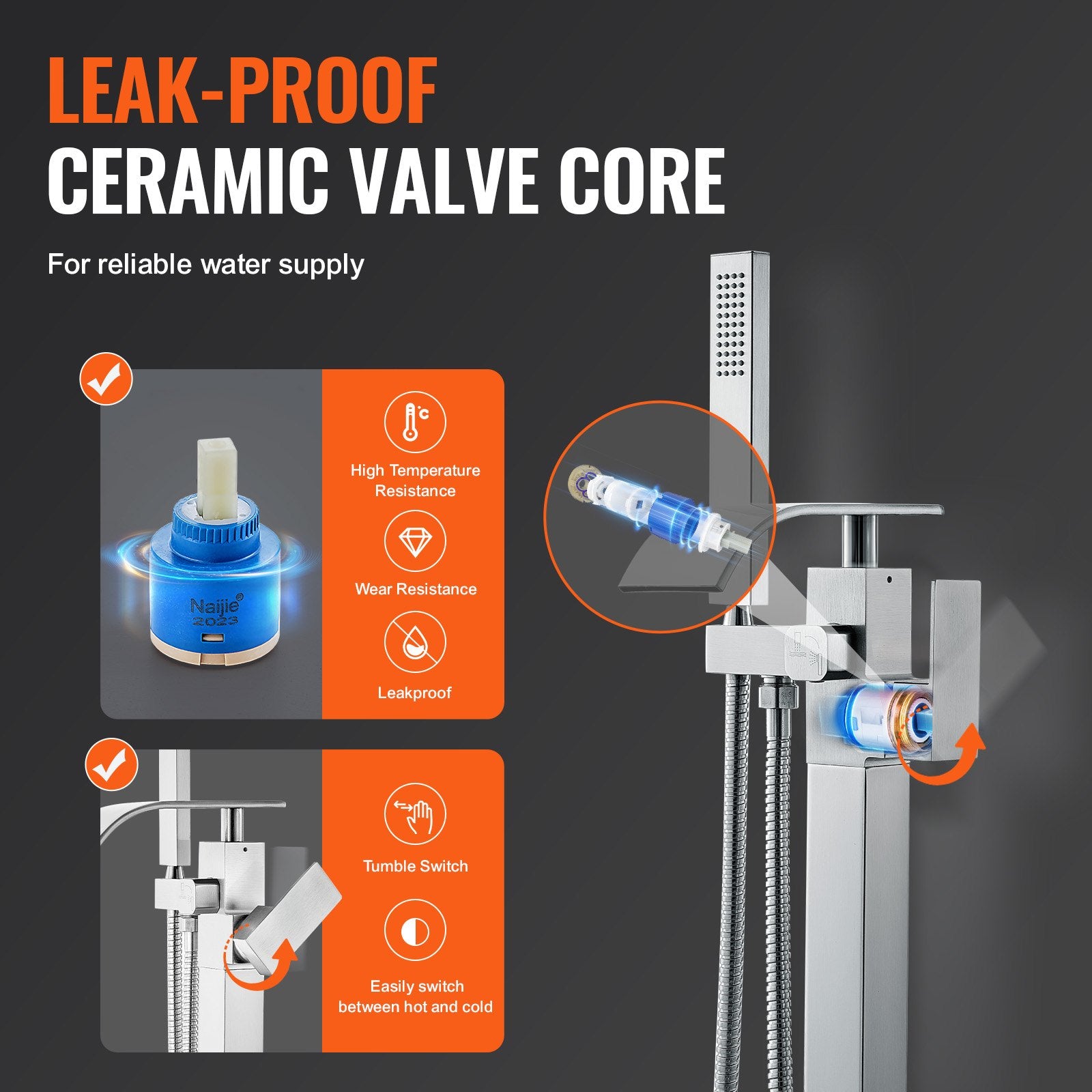 Freestanding Bathtub Faucet, Floor Mount, Freestanding Tub Filler, Shower Mixer Taps, Two Water Modes, Swivel Spout, for Bathing & Showering Pet Bathing Cleaning Drains Toilet Flushing