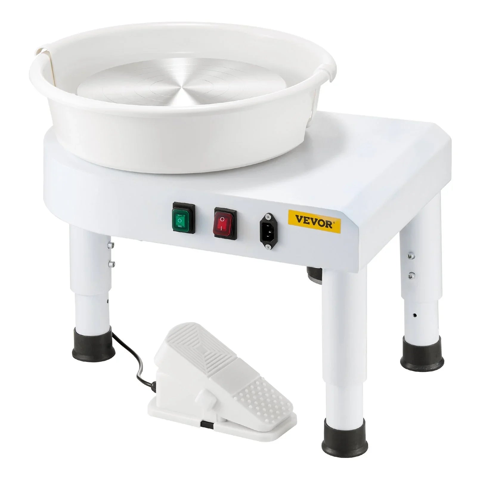 Pottery Wheel, 28 cm Ceramic Wheel Forming Machine, 60-300 RPM Speed Adjustable Foot Pedal, Adjustable Lift Leg, Detachable Basin, Complete Tool Accessory Kit for Work Art Craft DIY, White
