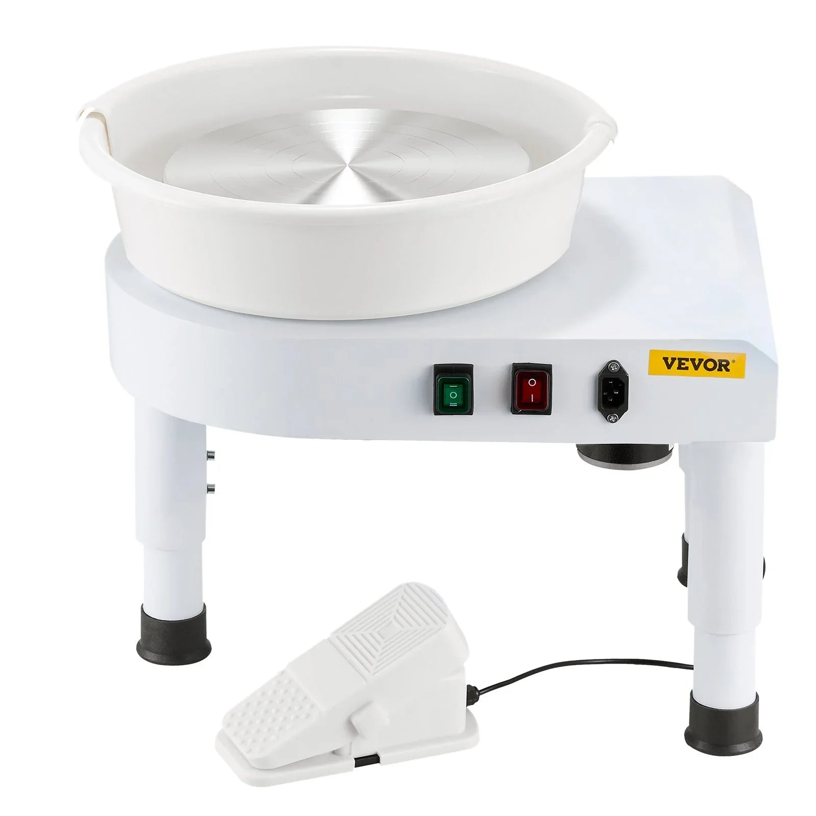 Pottery Wheel, 28 cm Ceramic Wheel Forming Machine, 60-300 RPM Speed Adjustable Foot Pedal, Adjustable Lift Leg, Detachable Basin, Complete Tool Accessory Kit for Work Art Craft DIY, White
