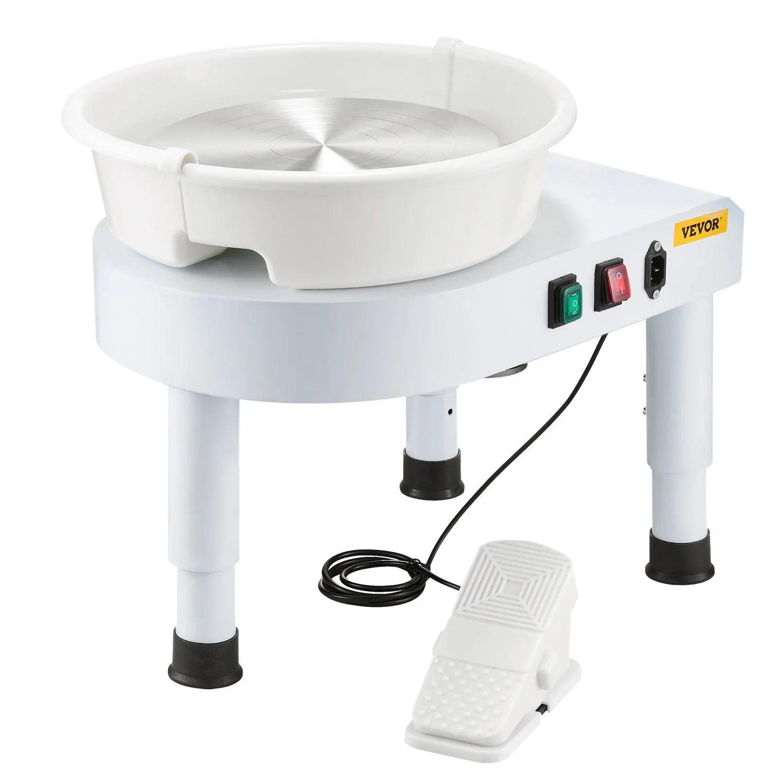 Pottery Wheel, 28 cm Ceramic Wheel Forming Machine, 60-300 RPM Speed Adjustable Foot Pedal, Adjustable Lift Leg, Detachable Basin, Complete Tool Accessory Kit for Work Art Craft DIY, White