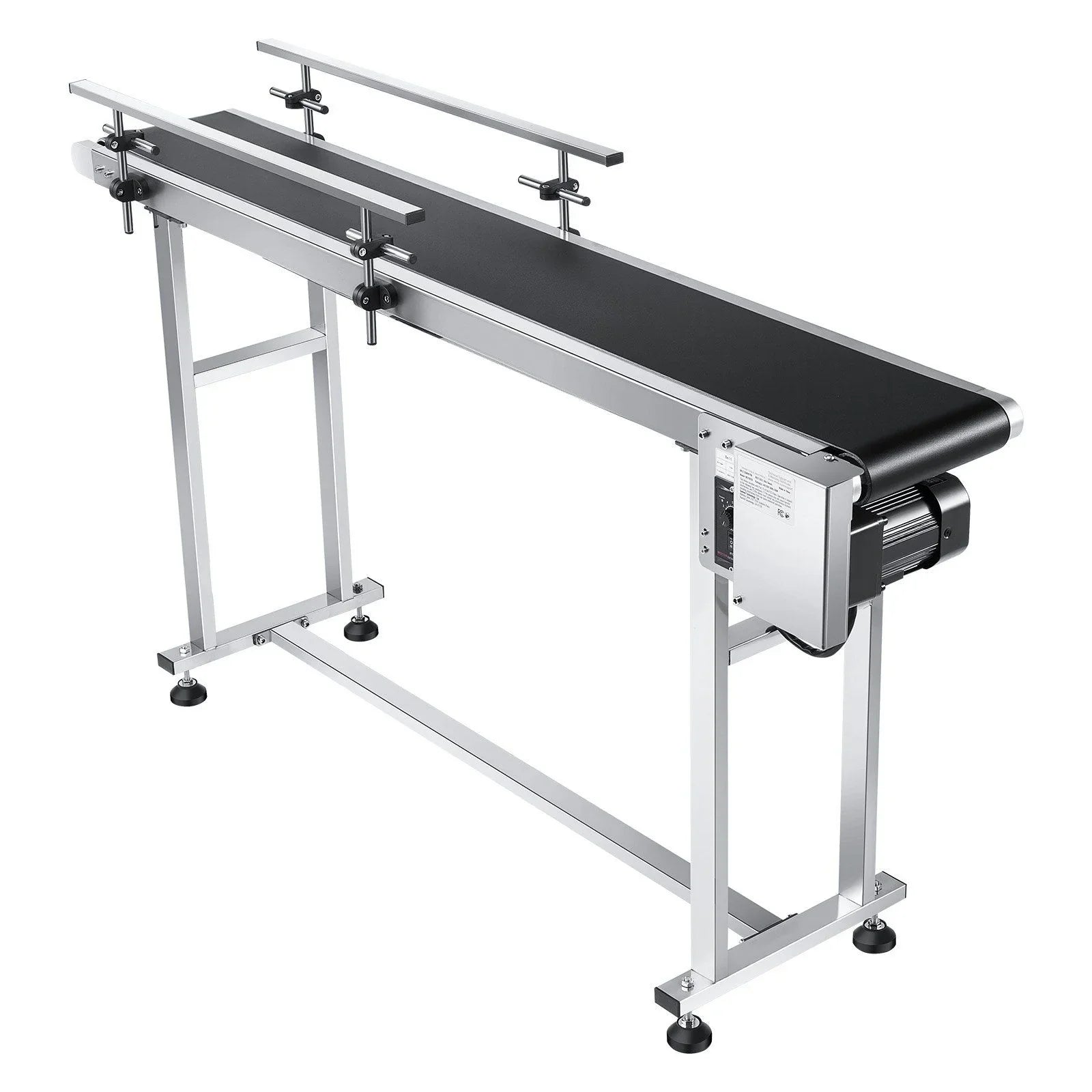 Belt Conveyor, 1498.6 x 198.1 mm Conveyor Table Heavy Duty Stainless Steel Motorized Belt Conveyor for Inkjet Coding Applications Powered PVC Belt Anti-Static Adjustable Speed (Double Guardrail)