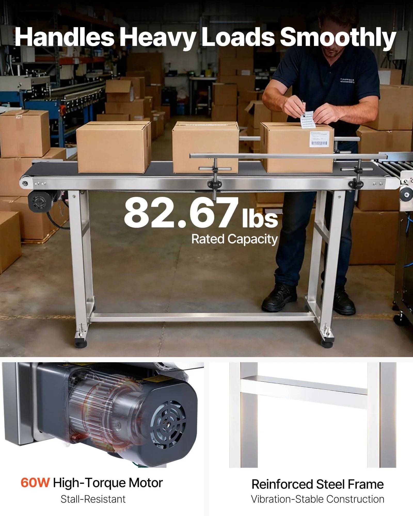 Belt Conveyor, 1498.6 x 198.1 mm Conveyor Table Heavy Duty Stainless Steel Motorized Belt Conveyor for Inkjet Coding Applications Powered PVC Belt Anti-Static Adjustable Speed (Double Guardrail)