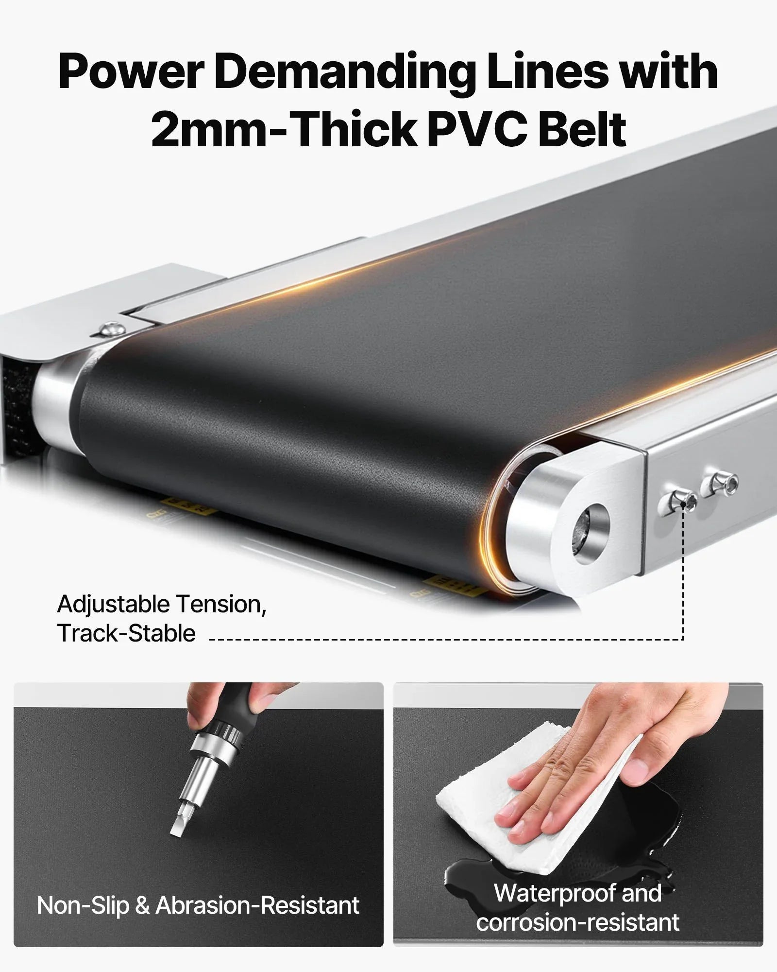 Belt Conveyor, 1498.6 x 198.1 mm Conveyor Table Heavy Duty Stainless Steel Motorized Belt Conveyor for Inkjet Coding Applications Powered PVC Belt Anti-Static Adjustable Speed (Double Guardrail)
