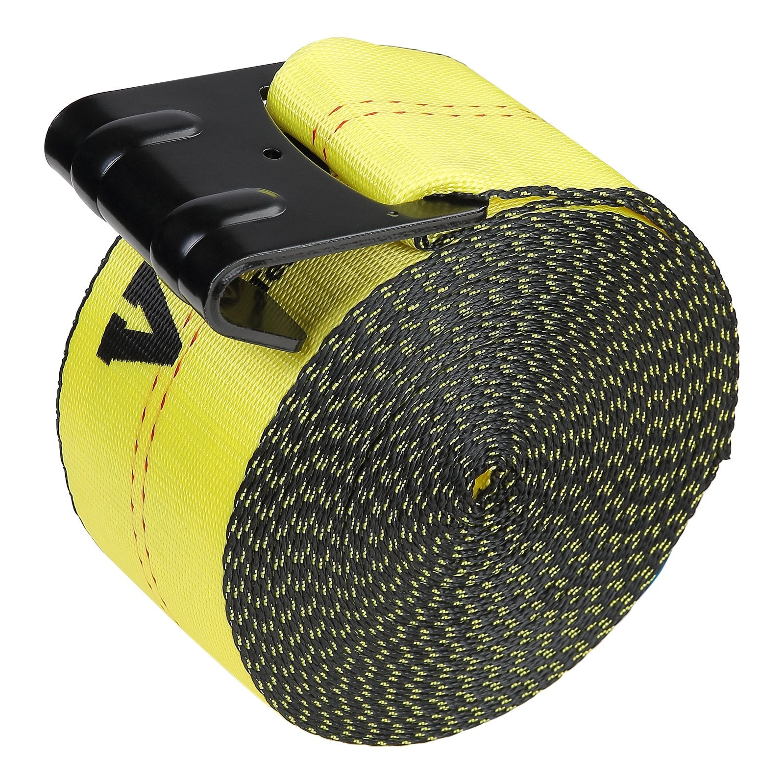 Winch Straps, 10.2 cm x 9.1 m, 2.7T Load Capacity, 8.2T Break Strength, Truck Straps with Flat Hook, Flatbed Tie Downs Cargo Control for Trailers, Farms, Rescues, Tree Saver, Yellow (10 Pack)