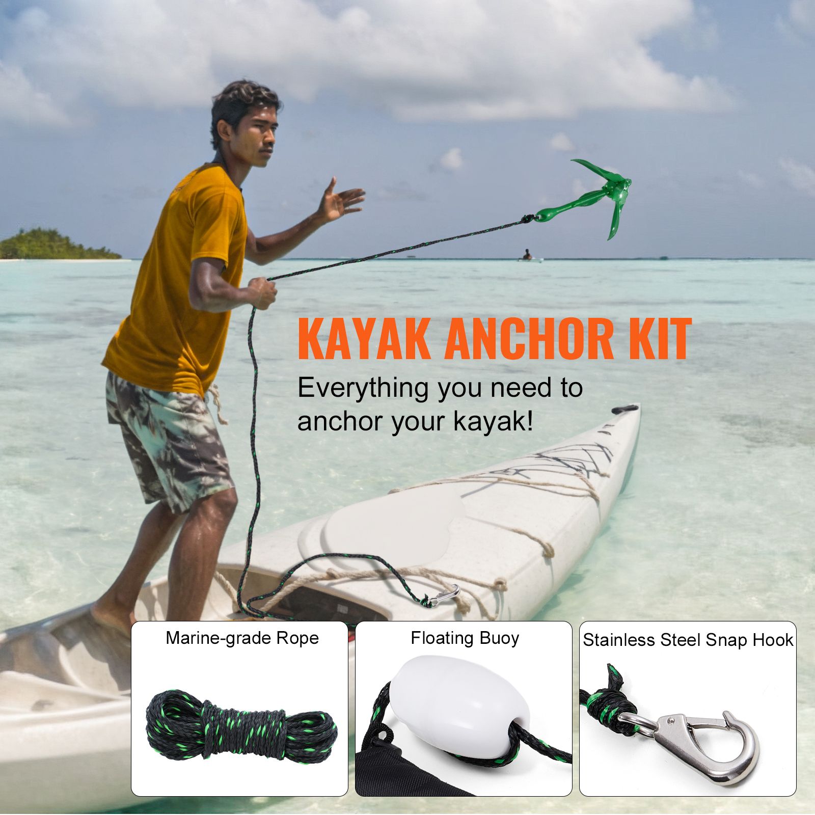 3.5lb Kayak Anchor Kit with 8m Rope Buoy Folding Boat Anchor Set