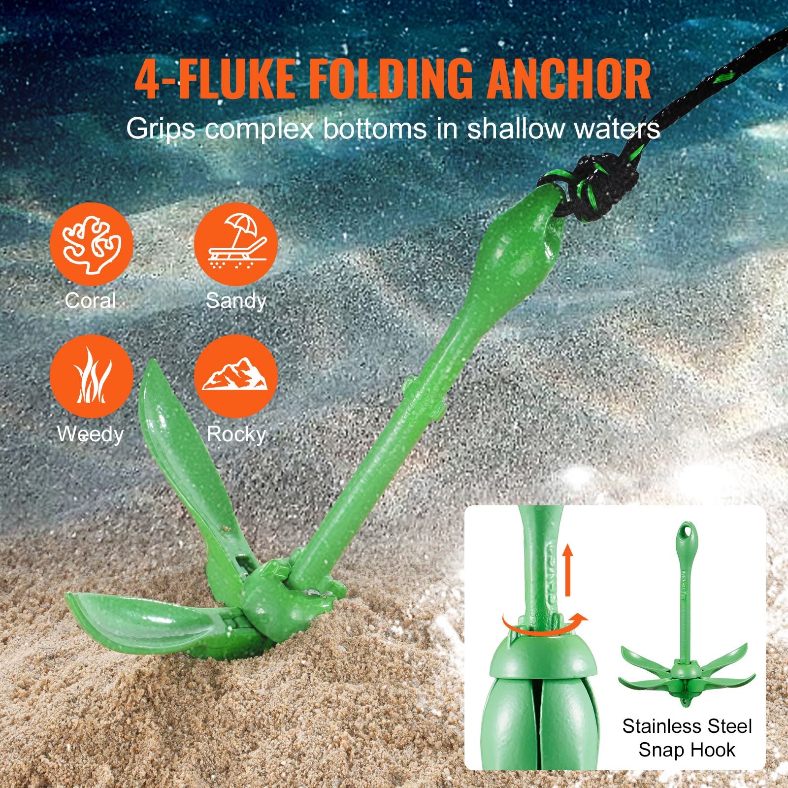 3.5lb Kayak Anchor Kit with 8m Rope Buoy Folding Boat Anchor Set