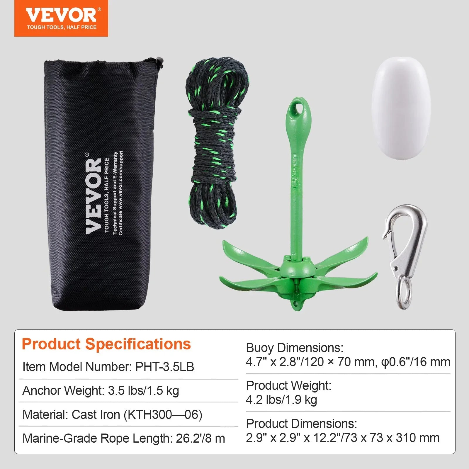 Kayak Anchor Kit, 3.5 lb Paddle Board Anchor Kit with 26.2 ft/8 m Rope and Buoy, Folding Small Boat Anchor with Storage Bag and Snap Hook, Kayak Accessories for Kayaks, Small Boats, Canoes