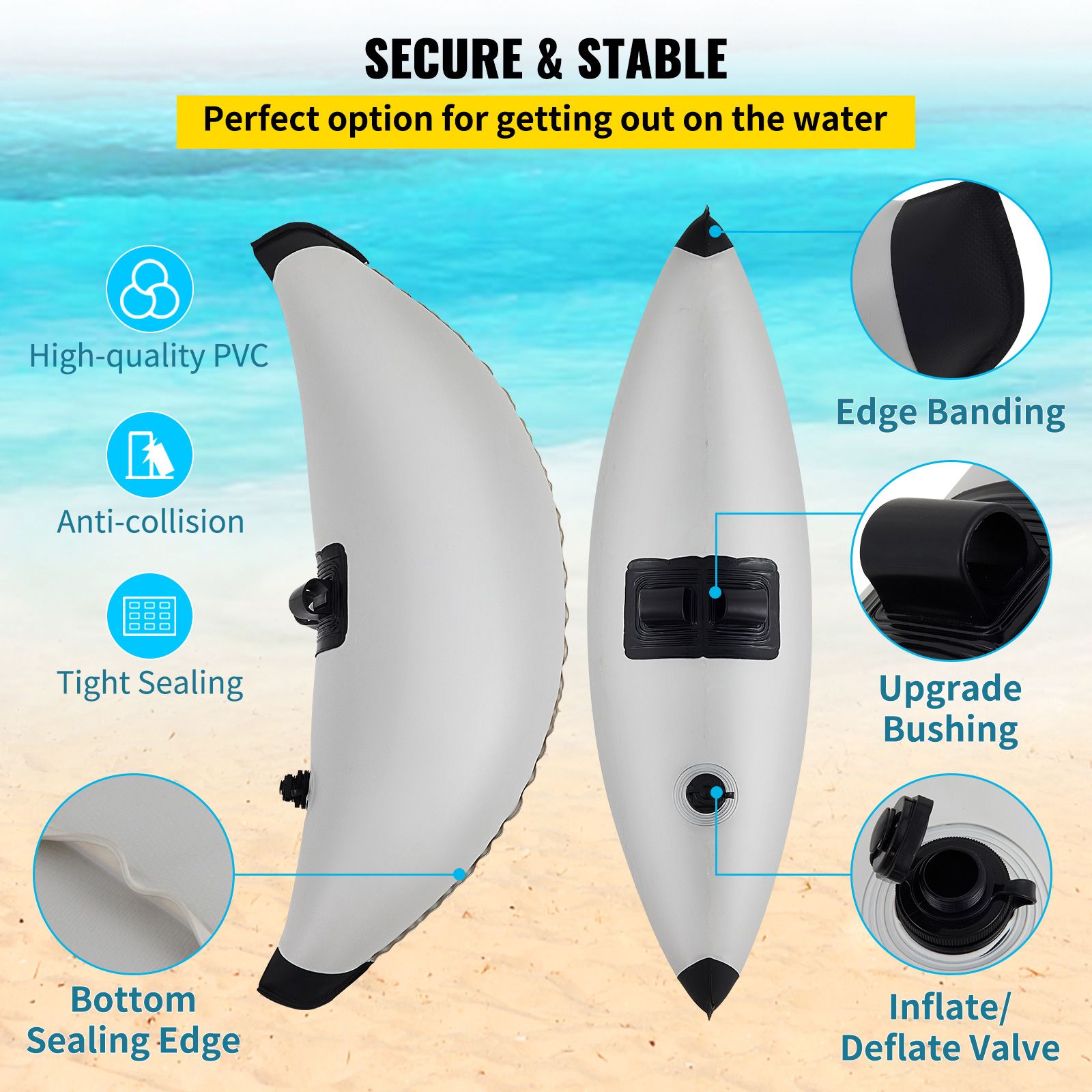 Kayak Outrigger Stabilizer Inflatable Outrigger Float 2PCS PVC w/ Arms Rod