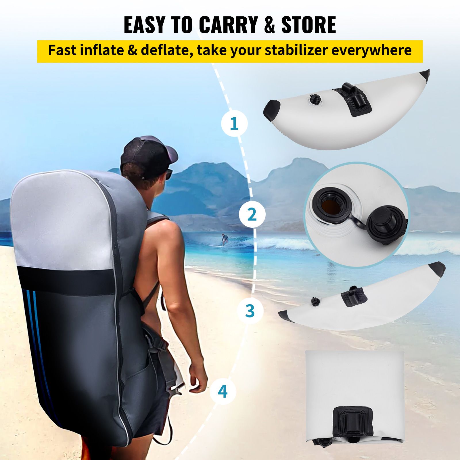 Kayak Outrigger Stabilizer Inflatable Outrigger Float 2PCS PVC w/ Arms Rod