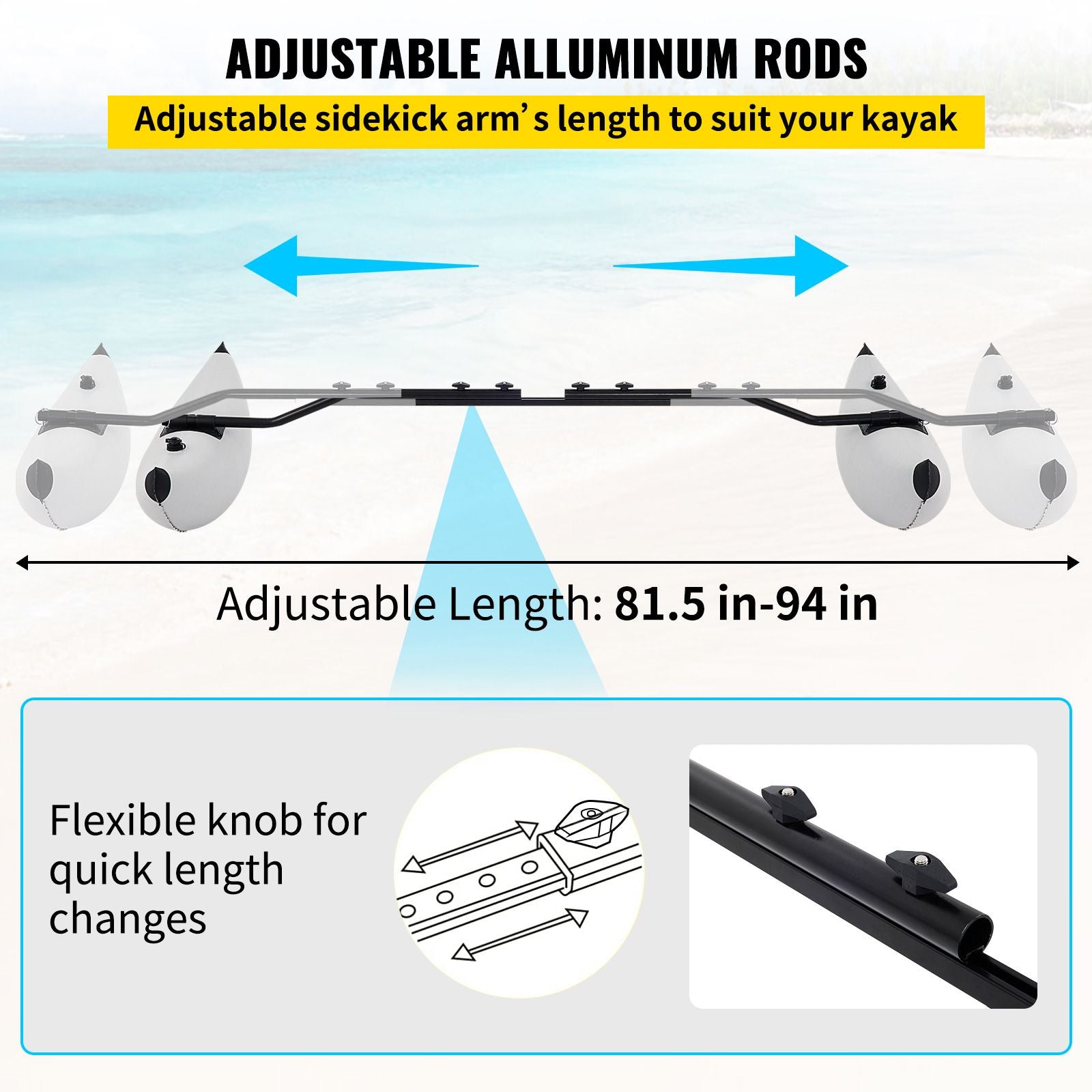 Kayak Outrigger Stabilizer Inflatable Outrigger Float 2PCS PVC w/ Arms Rod