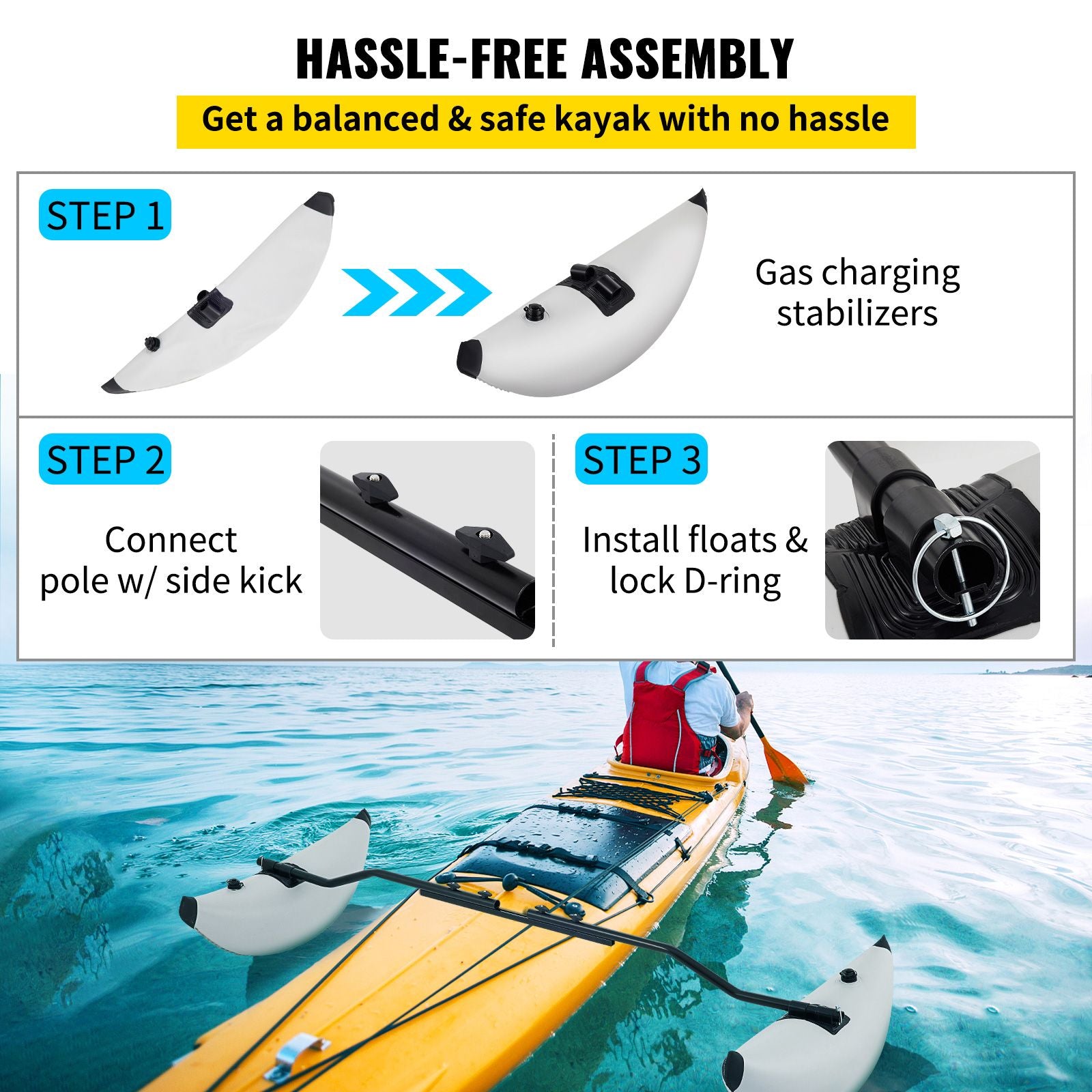 Kayak Outrigger Stabilizer Inflatable Outrigger Float 2PCS PVC w/ Arms Rod