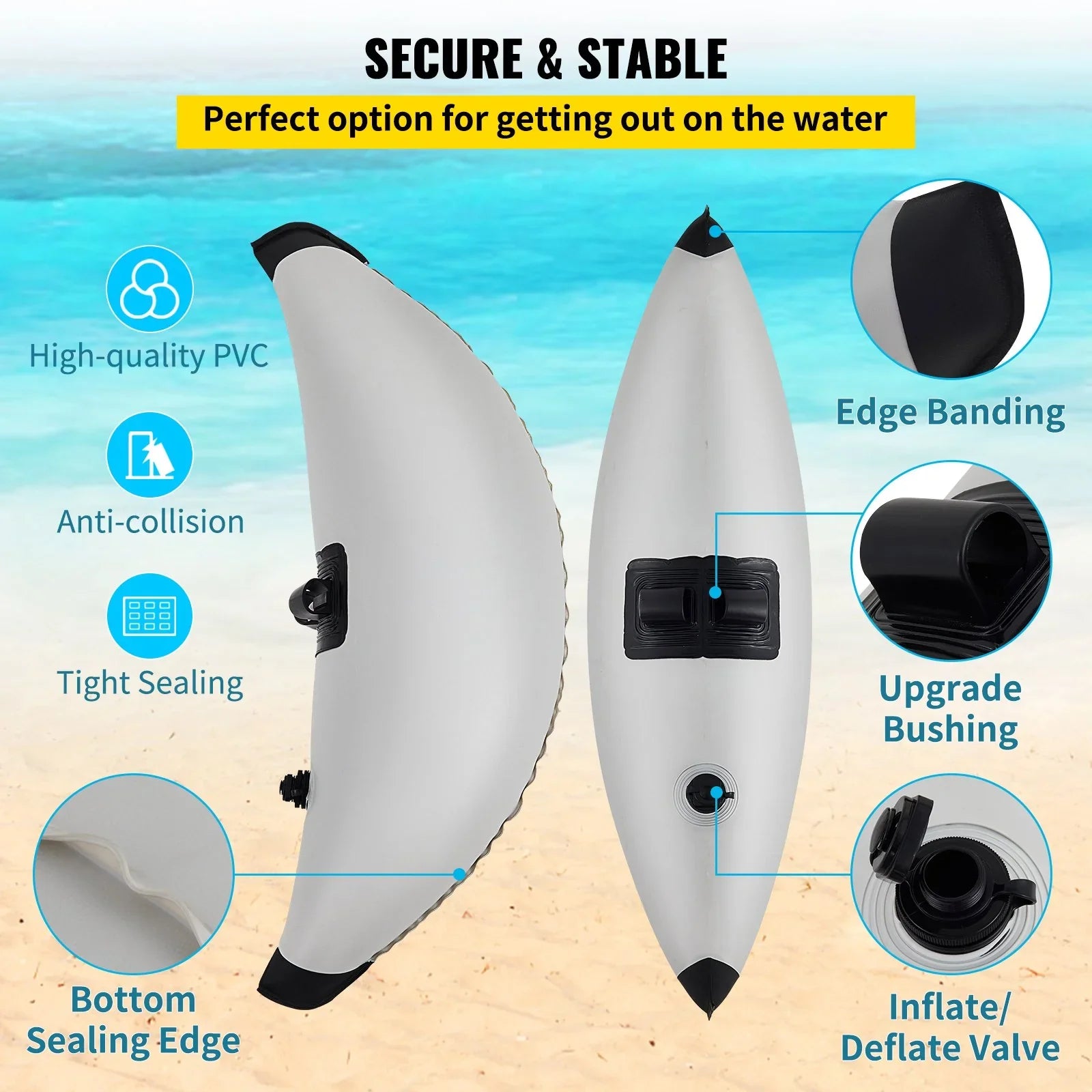 Kayak Outrigger Stabilizer Inflatable Outrigger Float 2PCS PVC w/ Arms Rod