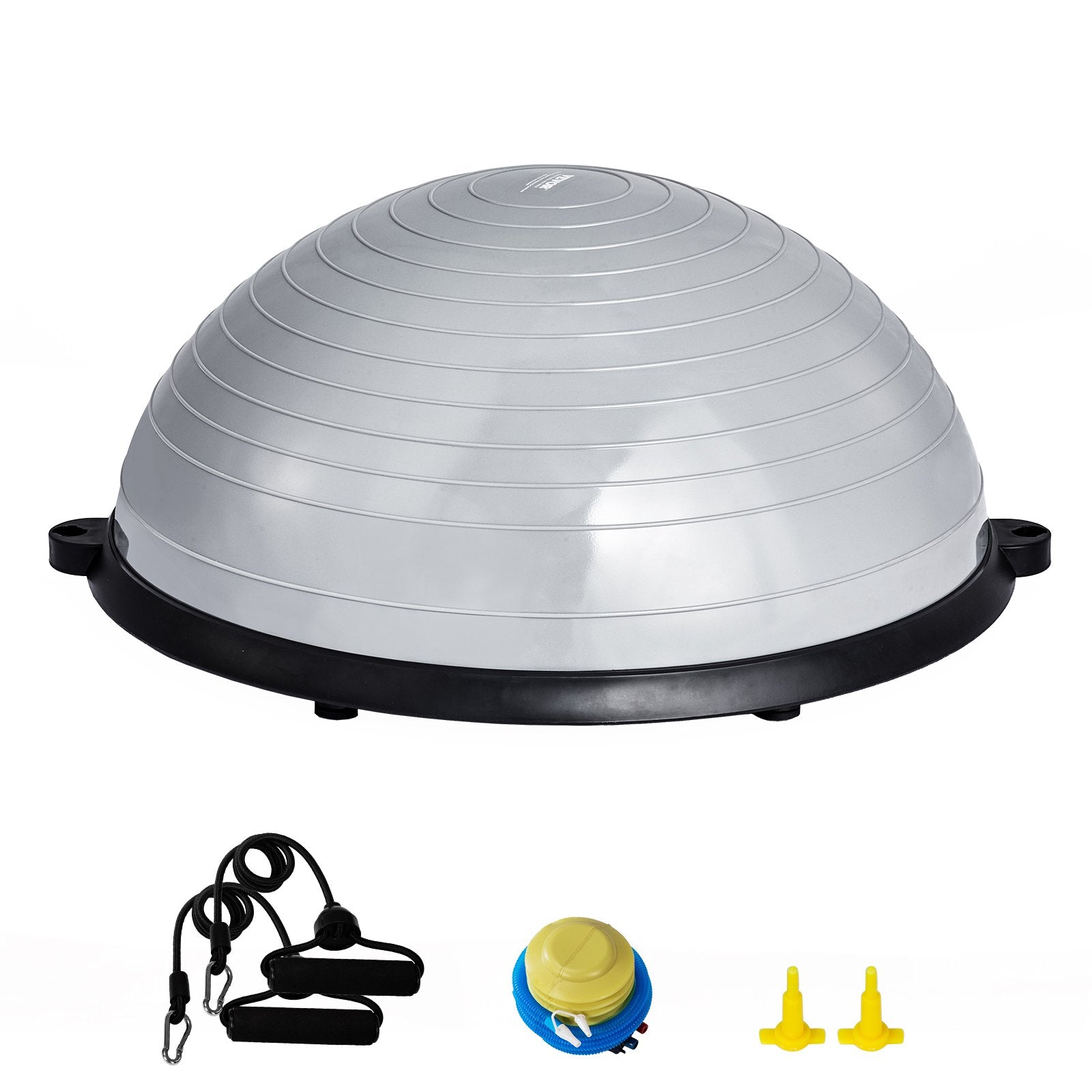 VEVOR Half Exercise Ball Trainer, 23 inch Balance Ball Trainer, 660lbs Capacity Stability Ball, Yoga Ball with Resistance Bands & Foot Pump, Strength Fitness Ball for Home Gym, Full Body Workout, Gray