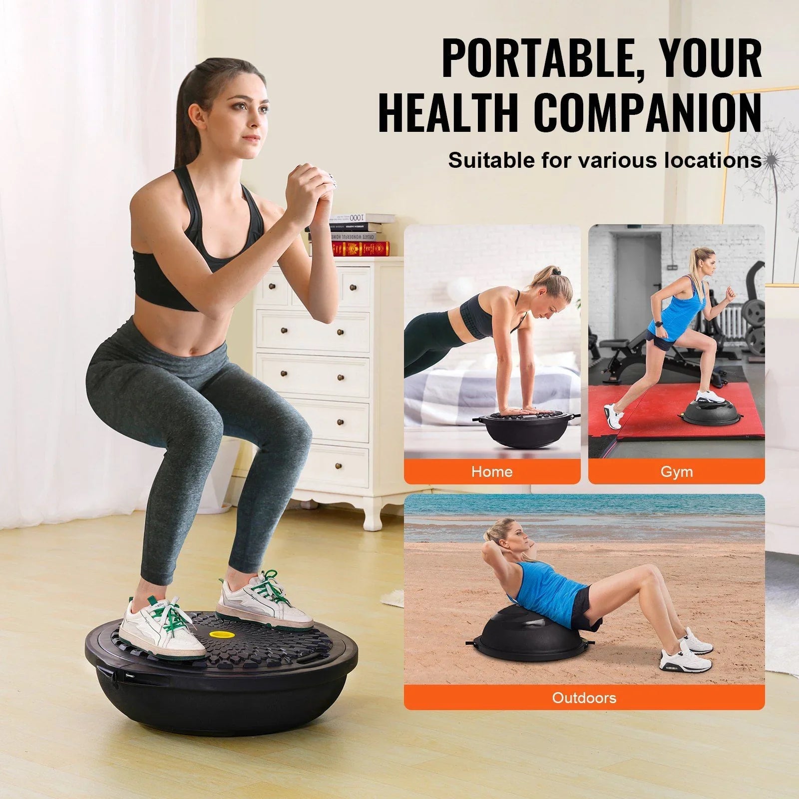 Half Exercise Ball Trainer, 26 inch Balance Ball Trainer, 1500lbs Capacity Stability Ball, Yoga Ball with Resistance Bands & Foot Pump, Strength Fitness Ball for Home Gym Full Body Workout Black