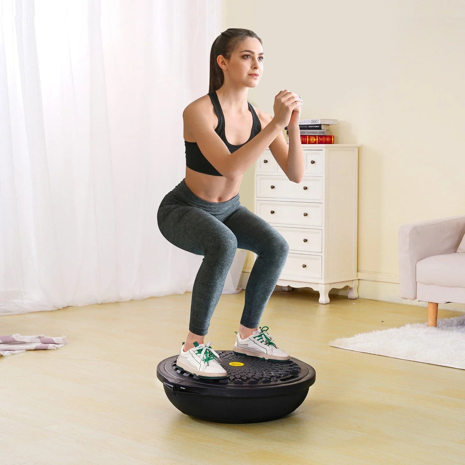 Half Exercise Ball Trainer, 26 inch Balance Ball Trainer, 1500lbs Capacity Stability Ball, Yoga Ball with Resistance Bands & Foot Pump, Strength Fitness Ball for Home Gym Full Body Workout Black