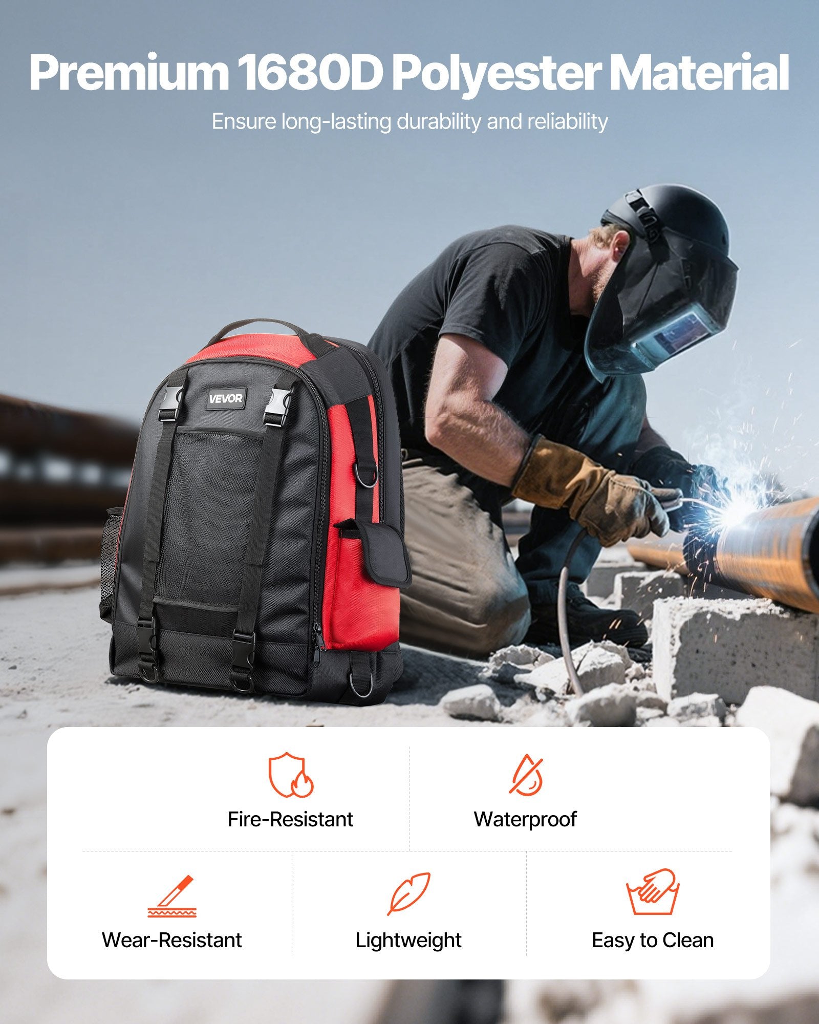 25.2L Welding Backpack 1680D Polyester Welder Backpack for Tool and Helmet