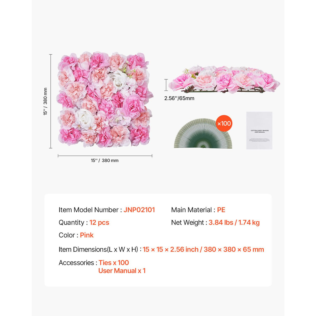 12PCS 3D Flower Wall Panels Pink Artificial Floral Backdrop Wedding Decor