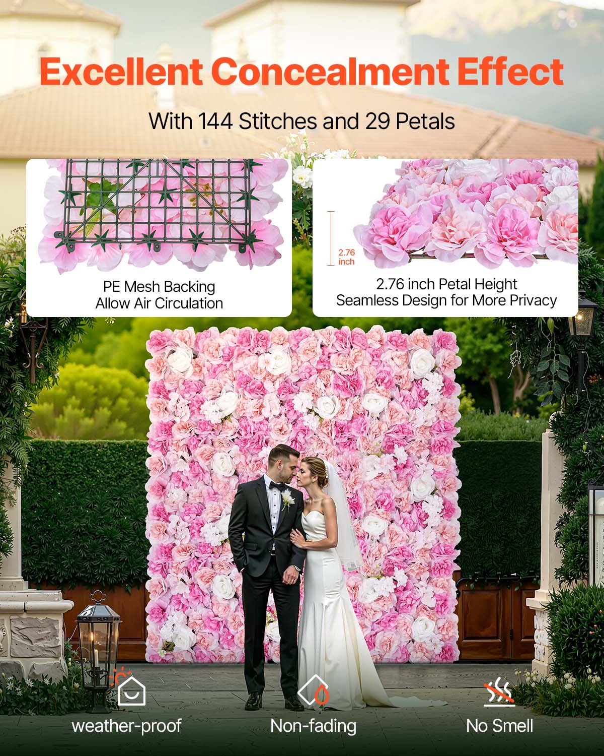 3D Flower Wall Panel, 12 PCS 15 x 15 inch, Artificial Floral Wall Background Mesh Backing Mat,Seamless Design&Easy Installation for Wedding Valentines Day Home Ba Party Backdrop Decor,Pink