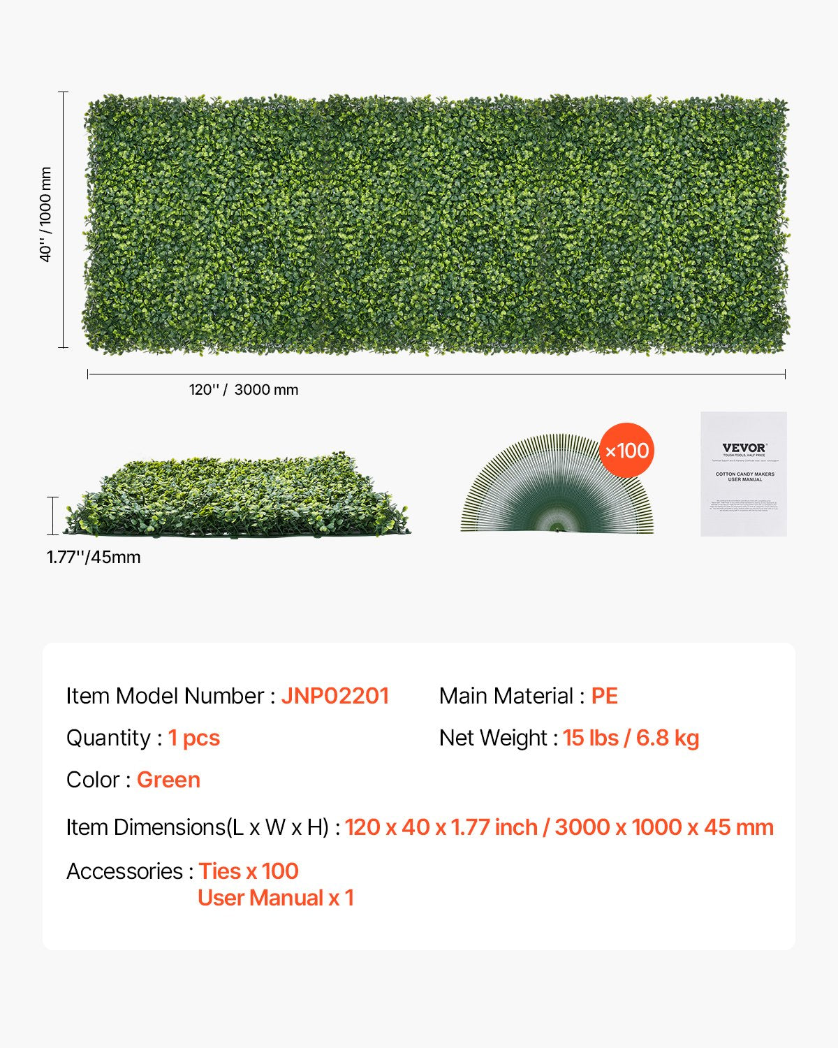 Artificial Grass Wall Panels, 40 x 120 inch, Milan Grass Greenery Boxwood Panel for Indoor Outdoor Green Decor & Ivy Fence Covering, Privacy Backdrop Wall Hedge Screen for Garden