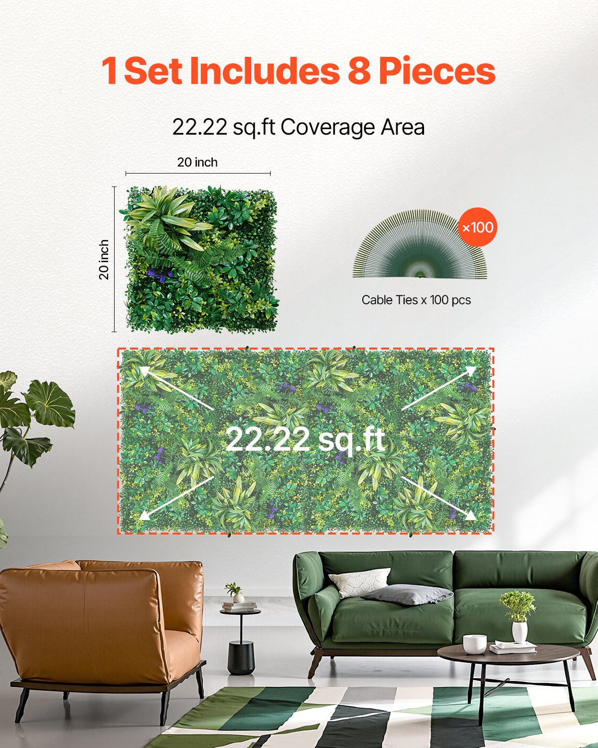 Artificial Grass Wall Panels, 8 PCS 20 x 20 inch, 3D Combination Greenery Boxwood  Panel for Indoor Outdoor Green Decor & Ivy Fence Covering, Privacy Backdrop Wall Hedge Screen for Garden