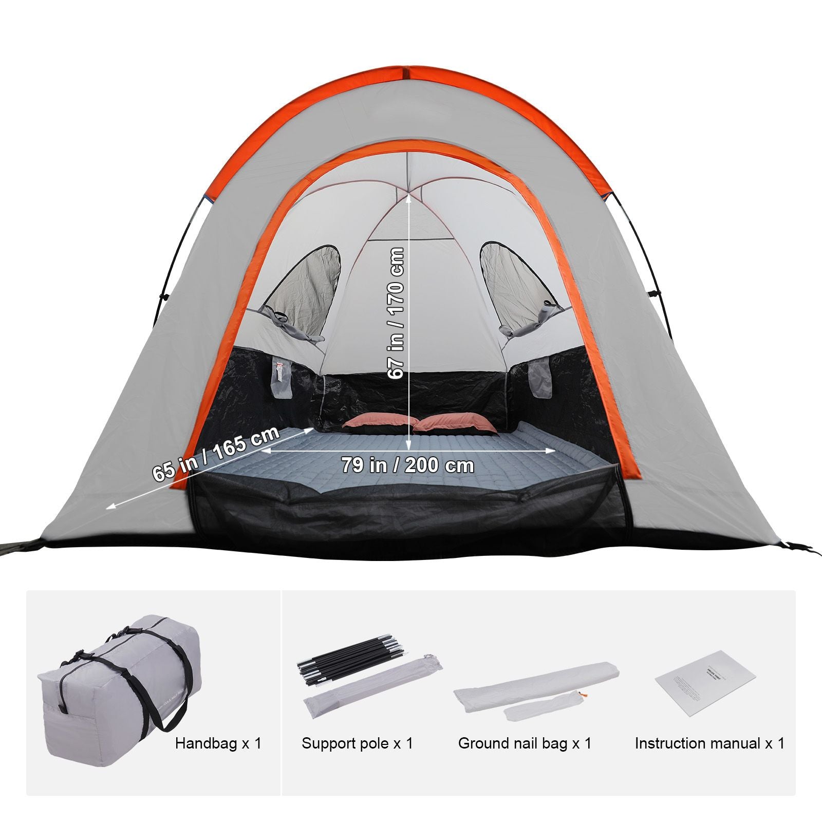 Truck Bed Tent, 6.4'-6.7' Pickup Truck Tent with Rain Layer and Carry Bag, Waterproof PU2000mm Double Layer Truck Tent, Accommodate 2-3 Person, for Camping Traveling Outdoor Activities