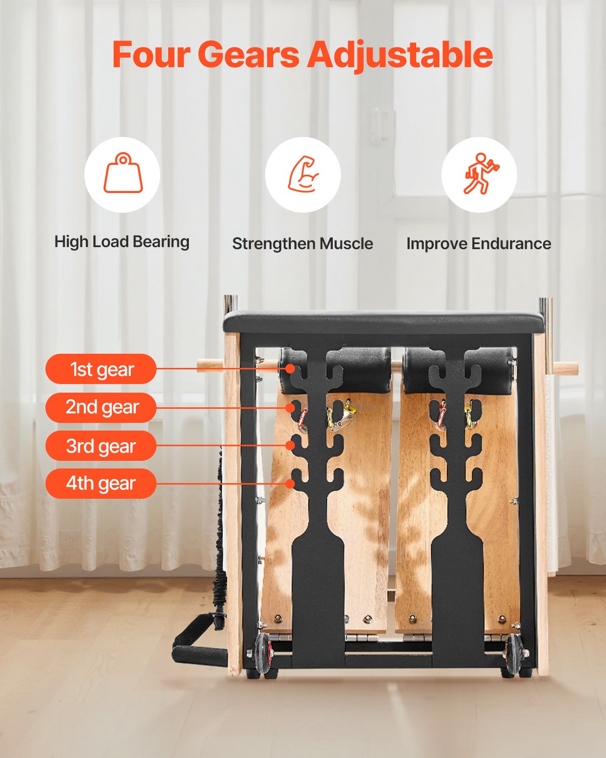 Pilates Chair, Split-Pedal Stability Combo Chairs with Handles, Rubber Wood Frame Yoga Fitness Trainer, Exercise Reformer, Pilates Resistance-Workout Equipment, for Home Gym Studio Workout