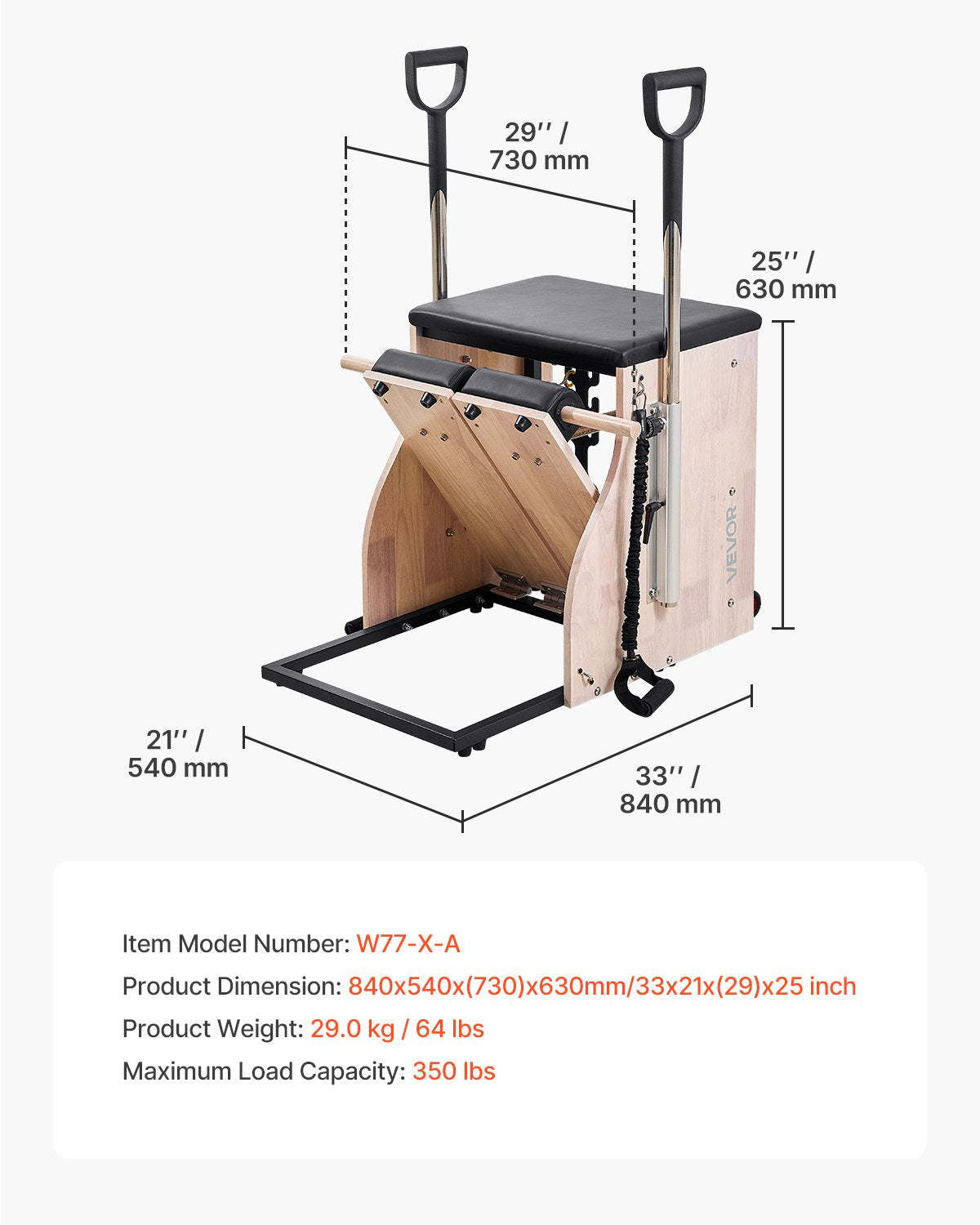 Pilates Chair, Split-Pedal Stability Combo Chairs with Handles, Rubber Wood Frame Yoga Fitness Trainer, Exercise Reformer, Pilates Resistance-Workout Equipment, for Home Gym Studio Workout