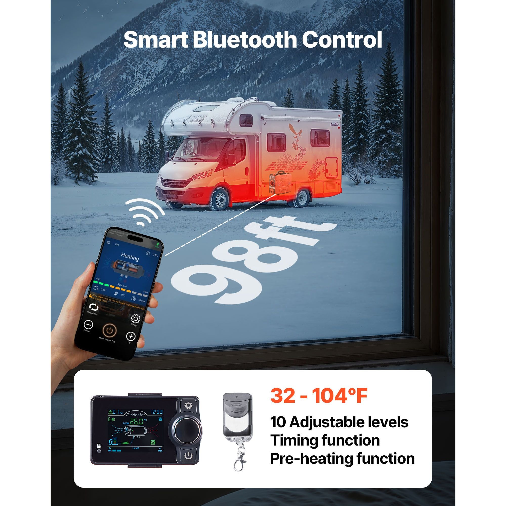 8KW 12V Diesel Air Heater Bluetooth APP Remote LCD Portable Parking Heater